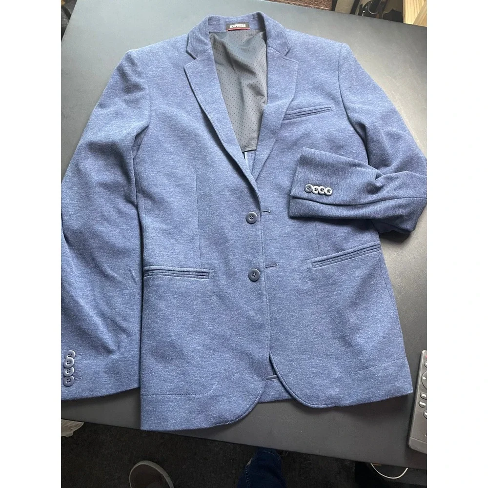 Express Mens Unstructured Blazer XS Blue Stretch Slim Fit Jacket